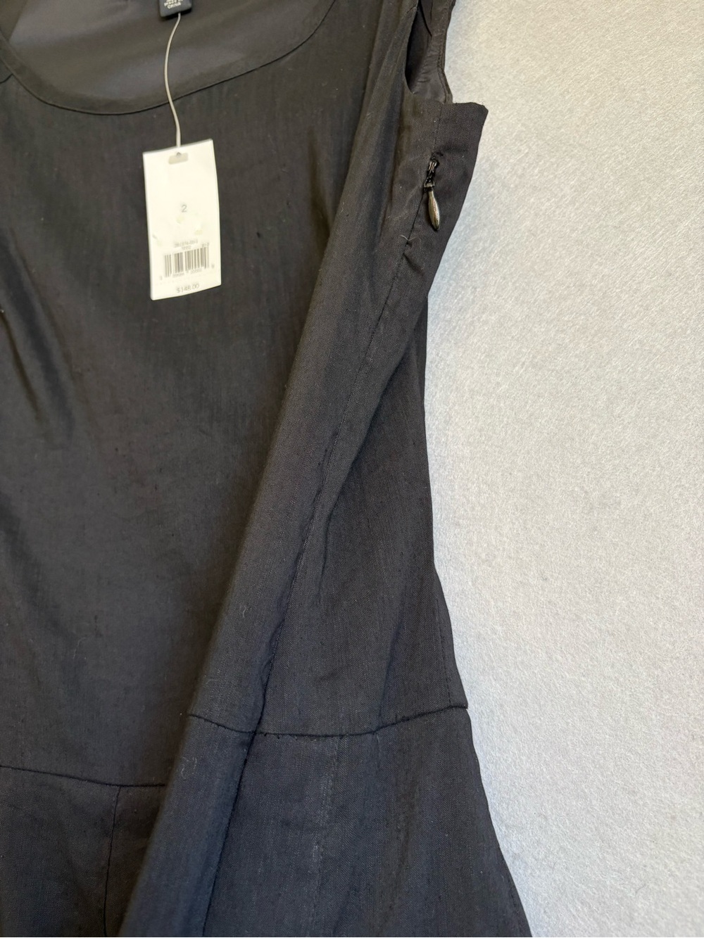 Banana Republic Black Cap-Sleeve Midi A-Line Dress Linen Blend Sz 2 NWT Chic LBD - Picture 3 of 9